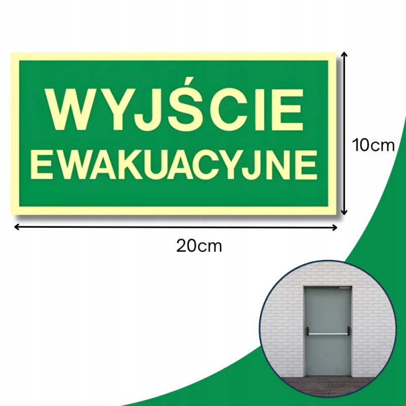 Znak ochrony PPOŻ Wyjście Ewakuacyjne 20x10cm PCV fotoluminescencyjna CNBOP