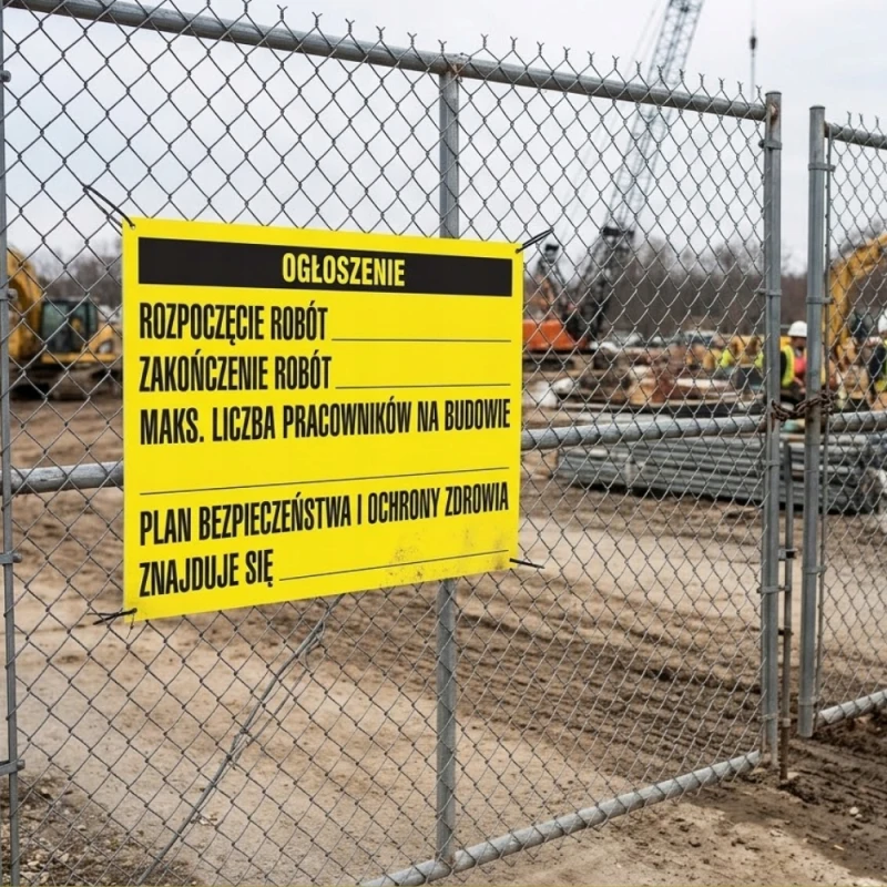 Tablica Informacyjna Budowlana Żółta TABLICA BUDOWLANA OGŁOSZENIE 45x65 cm