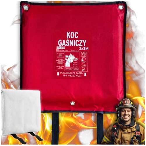 Koc gaśniczy szklany 200x300cm z pokrowcem DO FIRMY DOMU STACJI BENZYNOWEJ