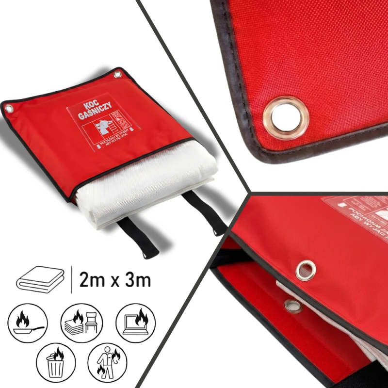 Koc gaśniczy szklany 200x300cm z pokrowcem DO FIRMY DOMU STACJI BENZYNOWEJ