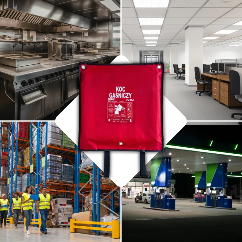 Koc gaśniczy szklany 200x300cm z pokrowcem DO FIRMY DOMU STACJI BENZYNOWEJ