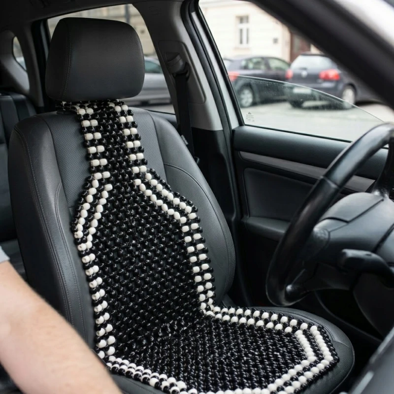 POKROWIEC MATA na FOTEL samochodowy KORALIKOWA na SIEDZENIE drewniana