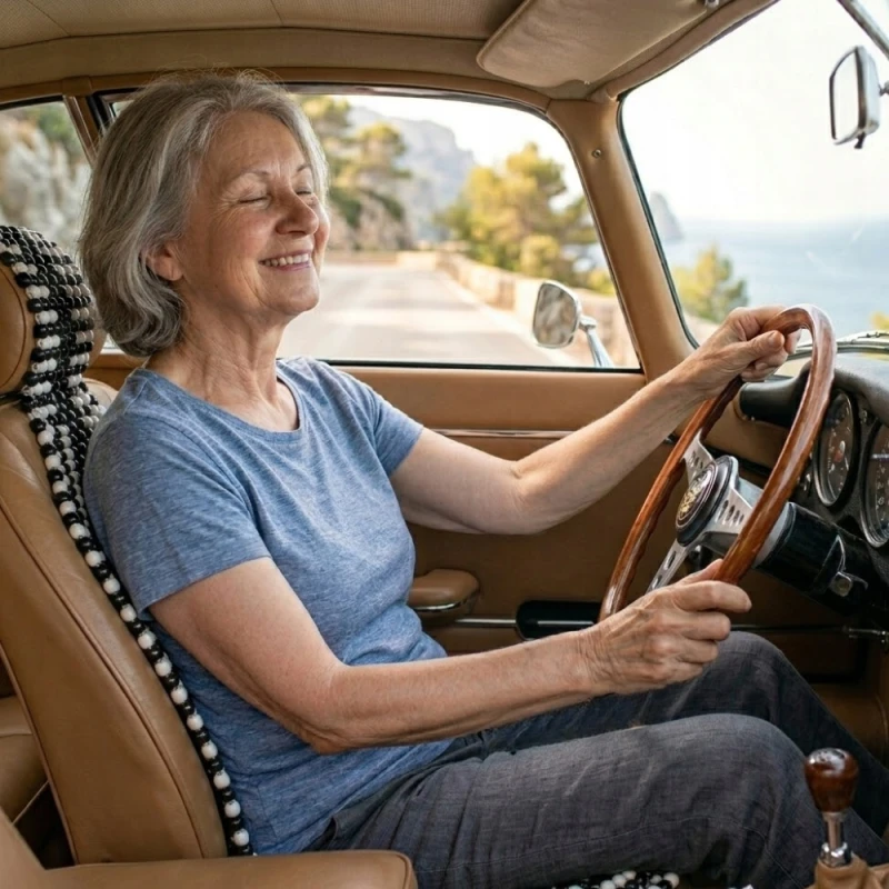 POKROWIEC MATA na FOTEL samochodowy KORALIKOWA na SIEDZENIE drewniana