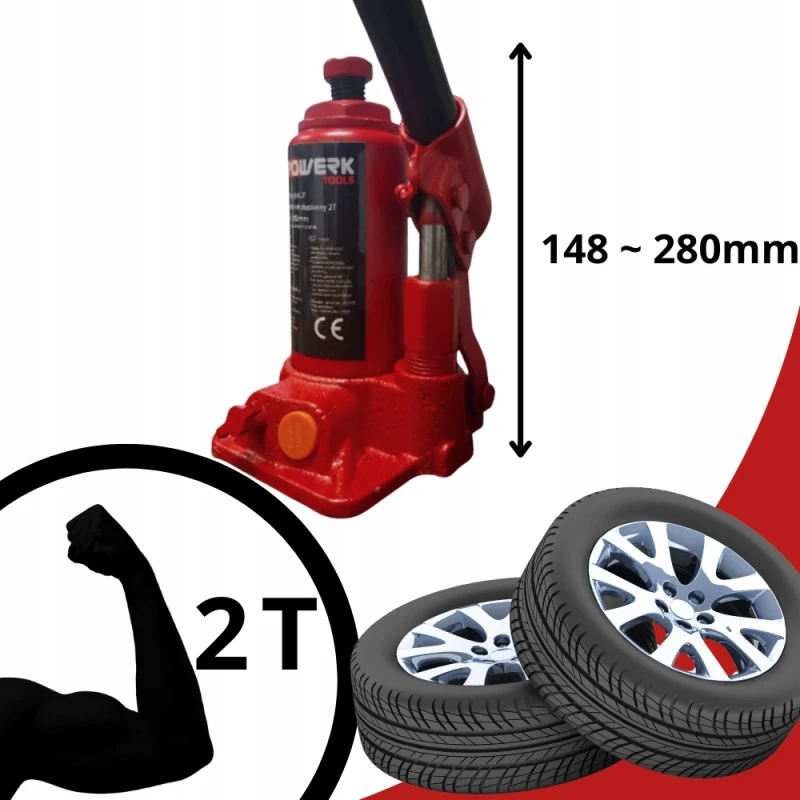 PODNOŚNIK SAMOCHODOWY SŁUPKOWY HYDRAULICZNY BUTELKOWY 2T 2000KG 148-280MM