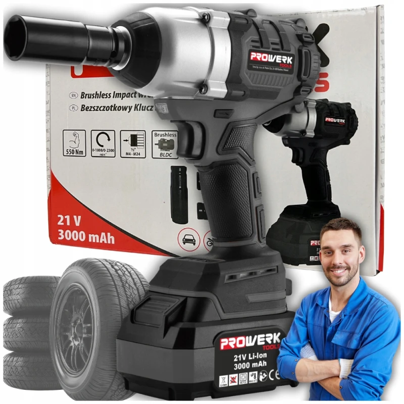 KLUCZ UDAROWY AKUMULATOROWY DO KÓŁ BEZSZCZOTKOWY MOCNY 3xNASADKI AKU ZESTAW