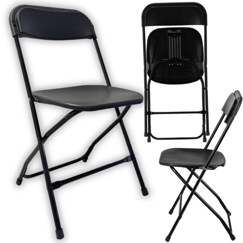 Krzesło Ogrodowe Składane Konferencyjne Krzesełko Cateringowe Biuro Czarne MOCNE WZMACNIANE 2.0