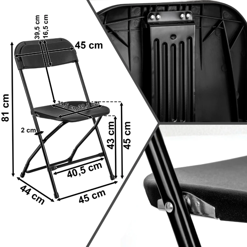 Krzesło Ogrodowe Składane Konferencyjne Krzesełko Cateringowe Biuro Czarne MOCNE WZMACNIANE 2.0