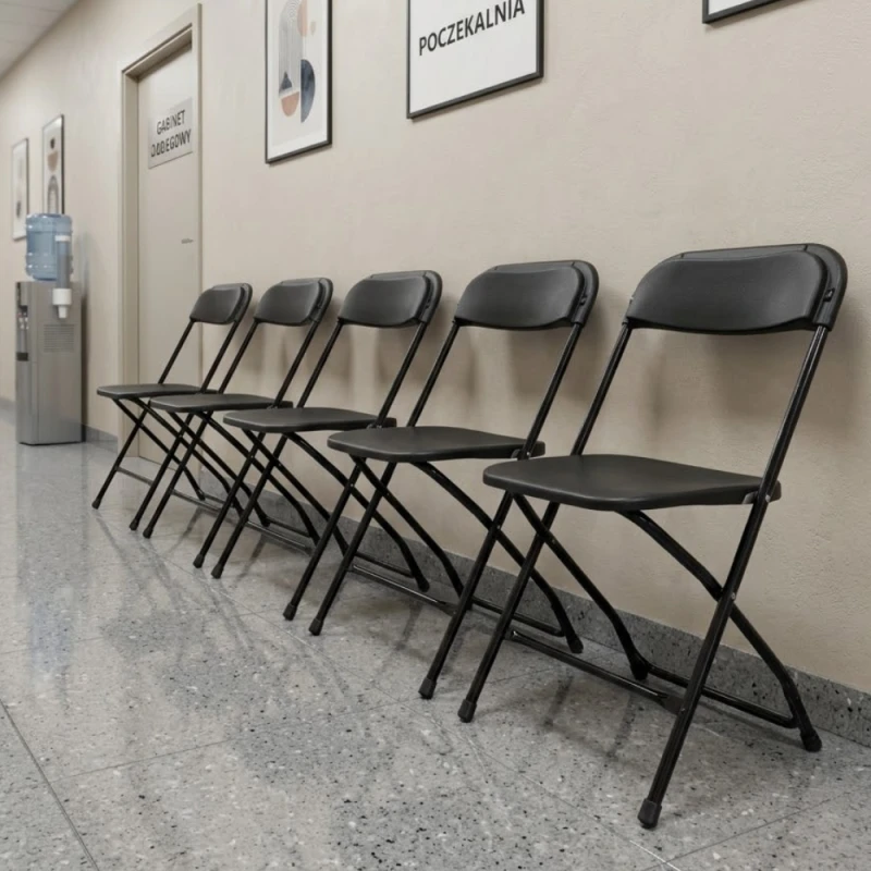 Krzesło Ogrodowe Składane Konferencyjne Krzesełko Cateringowe Biuro Czarne MOCNE WZMACNIANE 2.0