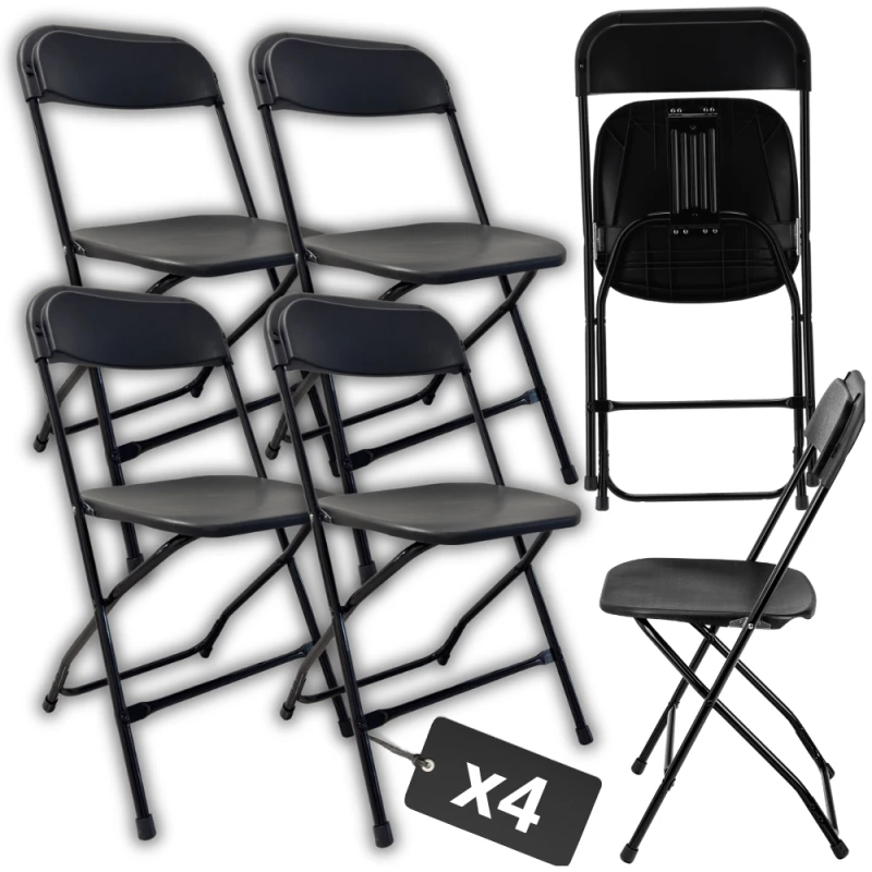 Krzesło Ogrodowe Składane Konferencyjne Krzesełko Cateringowe Biuro Czarne MOCNE WZMACNIANE 2.0