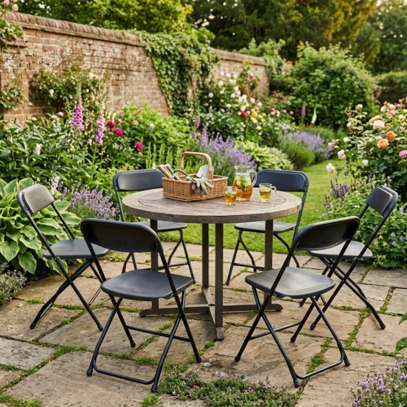 Krzesło Ogrodowe Składane Konferencyjne Krzesełko Cateringowe Biuro Czarne MOCNE WZMACNIANE 2.0