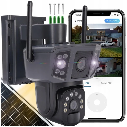 Kamera Solarna Obrotowa 2 Obiektywy 8MPx 4G LTE Zewnętrzna Bezprzewodowa