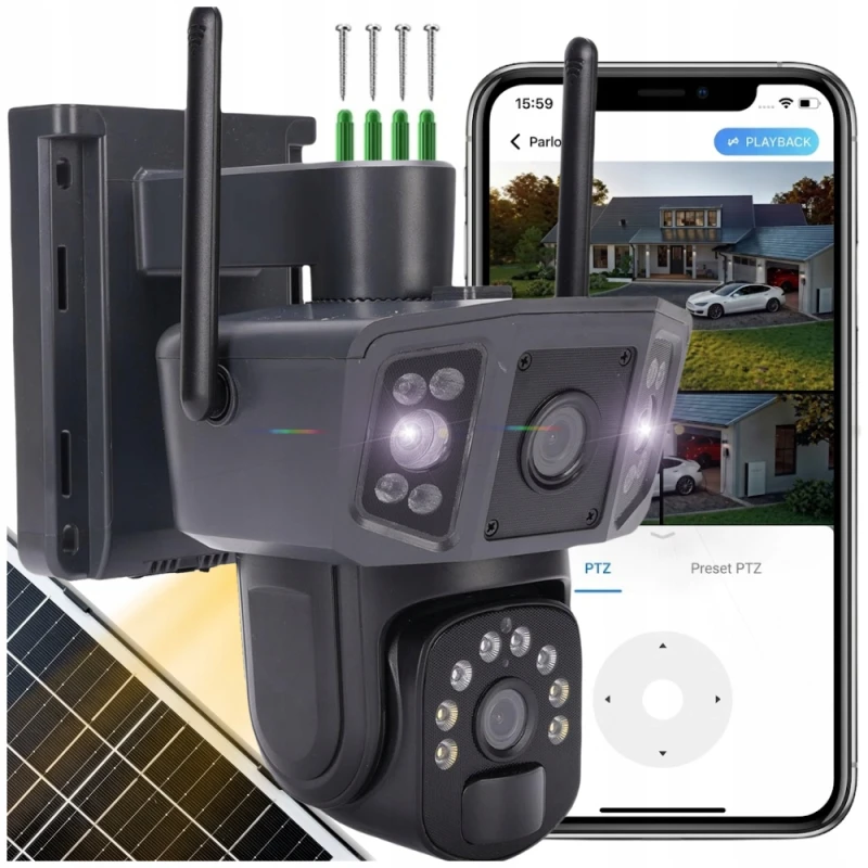 Kamera Solarna Obrotowa 2 Obiektywy 8MPx 4G LTE Zewnętrzna Bezprzewodowa