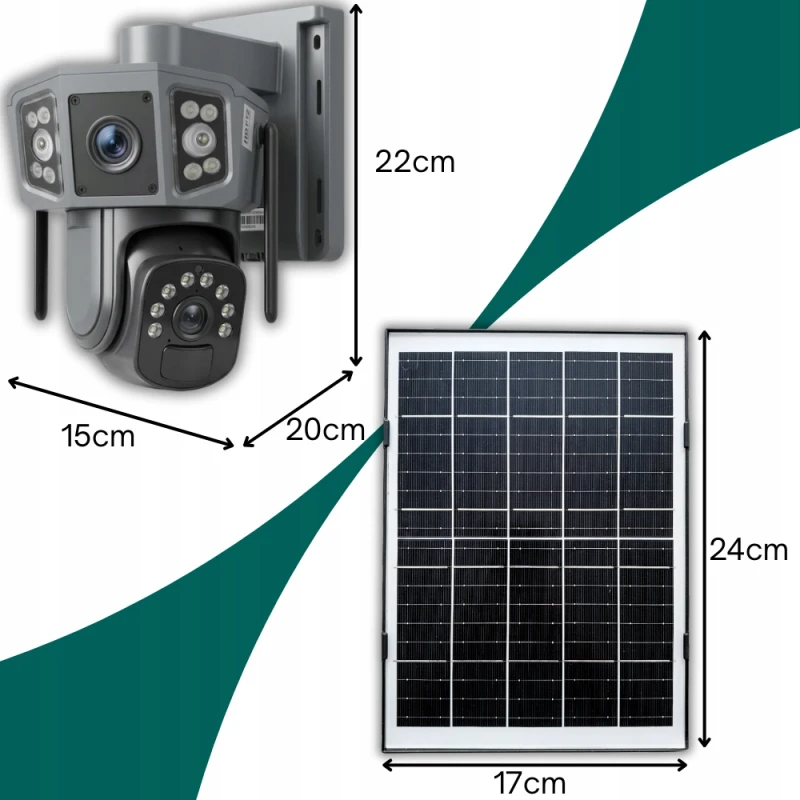 Kamera Solarna Obrotowa 2 Obiektywy 8MPx 4G LTE Zewnętrzna Bezprzewodowa