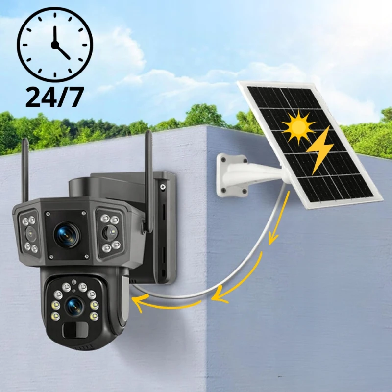Kamera Solarna Obrotowa 2 Obiektywy 8MPx 4G LTE Zewnętrzna Bezprzewodowa