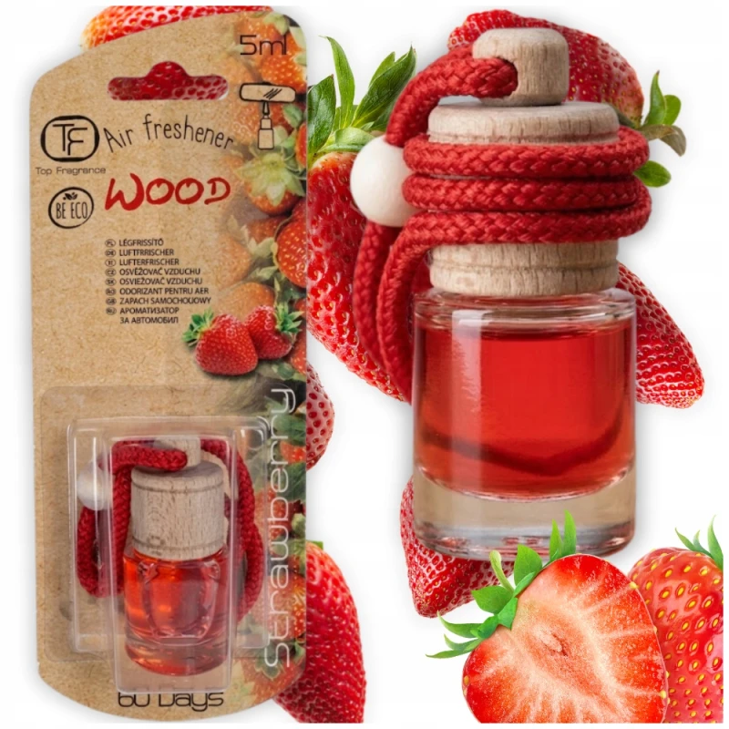 Zapach do auta Zawieszka zapachowa Strawberry TOP FRAGRANCE WOOD 5ml 60 dni