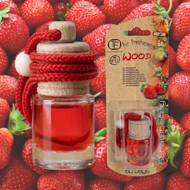 Zapach do auta Zawieszka zapachowa Strawberry TOP FRAGRANCE WOOD 5ml 60 dni