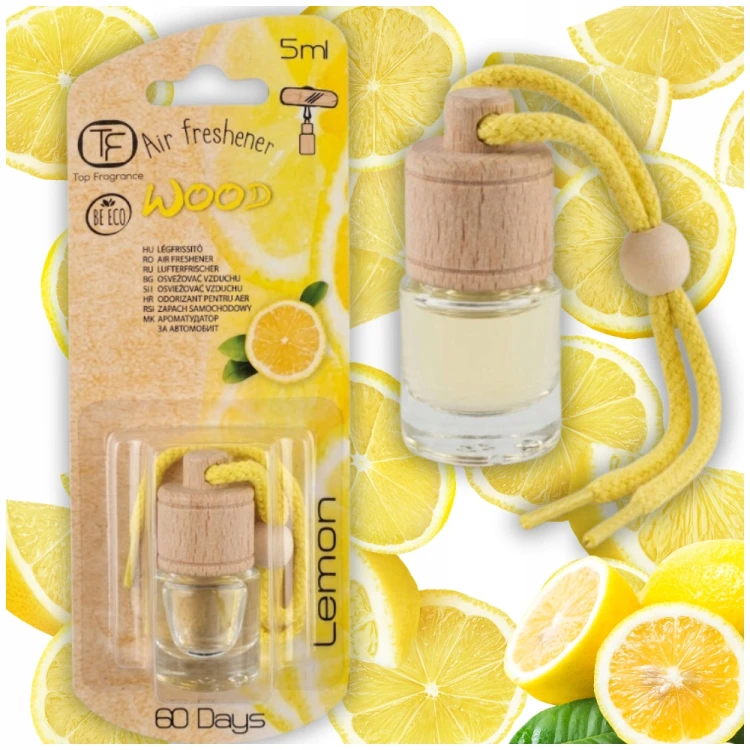 Zapach do auta Zawieszka zapachowa Lemon TOP FRAGRANCE WOOD 5ml 60 dni