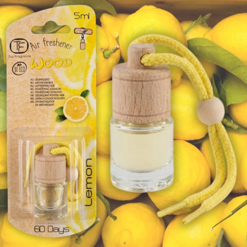 Zapach do auta Zawieszka zapachowa Lemon TOP FRAGRANCE WOOD 5ml 60 dni