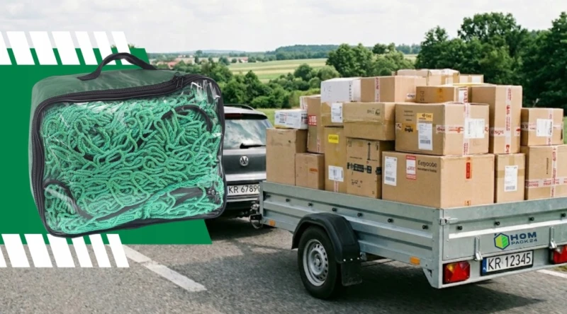 SIATKA ZABEZPIECZAJĄCA ładunek przyczepy 200x300cm MOCNA guma zielona