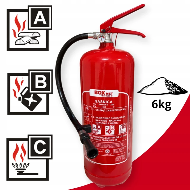Gaśnica Proszkowa 6kg Gp-6x ABC + Uchwyt Stalowa Produkcja 2026r + Znak ISO