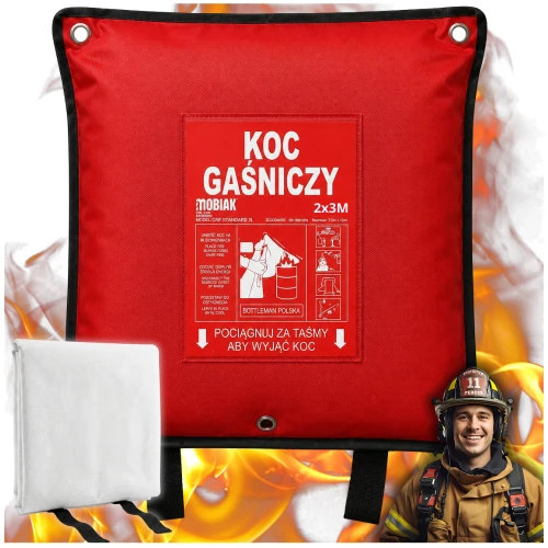 Koc gaśniczy szklany 200x300cm z pokrowcem DO FIRMY DOMU STACJI BENZYNOWEJ