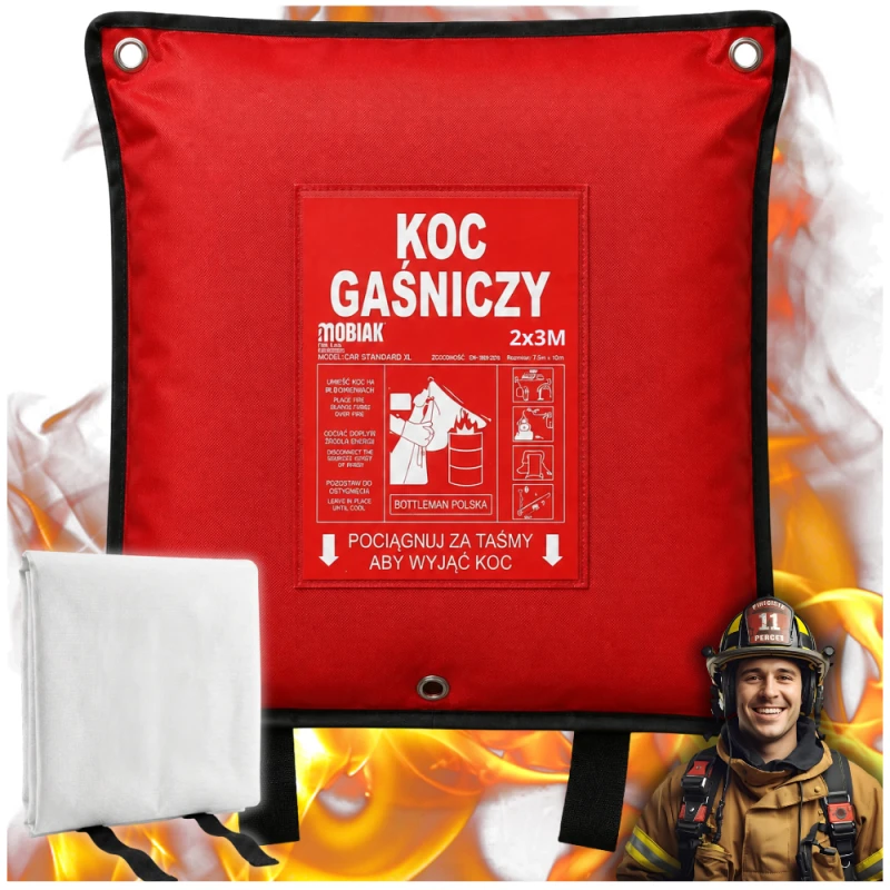 Koc gaśniczy szklany 200x300cm z pokrowcem DO FIRMY DOMU STACJI BENZYNOWEJ