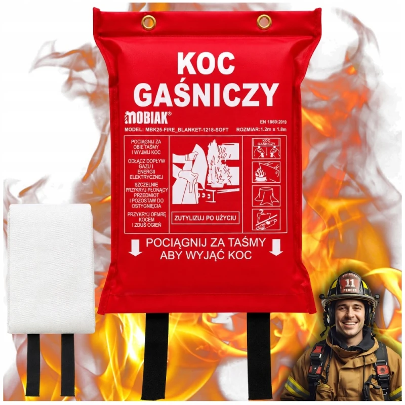 Koc gaśniczy 120x180cm Certyfikowany CNBOP szklany z pokrowcem DO FIRMY DOM