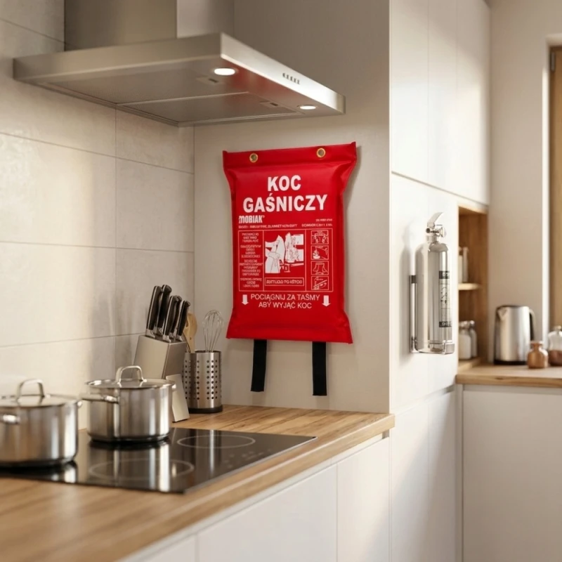 Koc gaśniczy 120x180cm Certyfikowany CNBOP szklany z pokrowcem DO FIRMY DOM