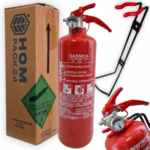Gaśnica samochodowa domowa proszkowa 1kg ABC z Manometrem 2026r. + Wieszak