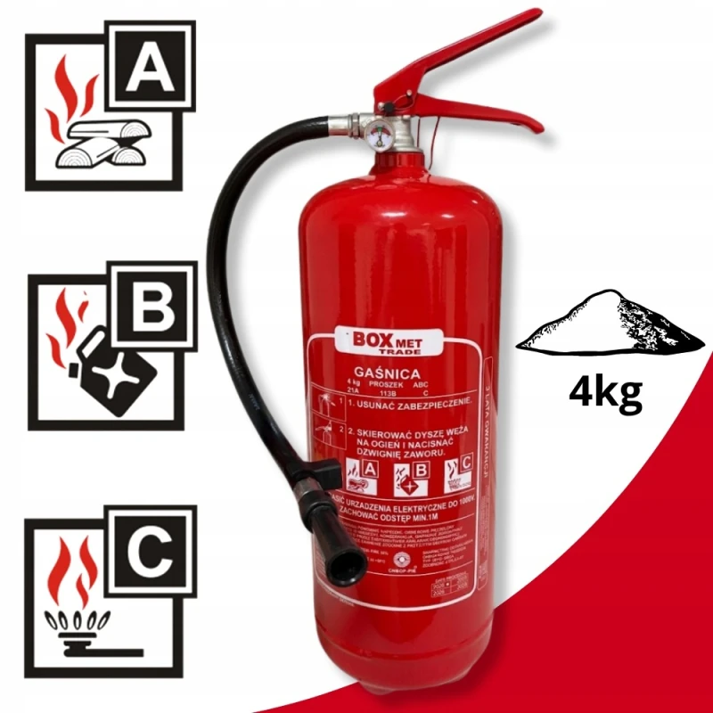 Gaśnica Proszkowa 4kg ABC/A + Stopa Stalowa GP-4x z Manometrem Prod. 2026r