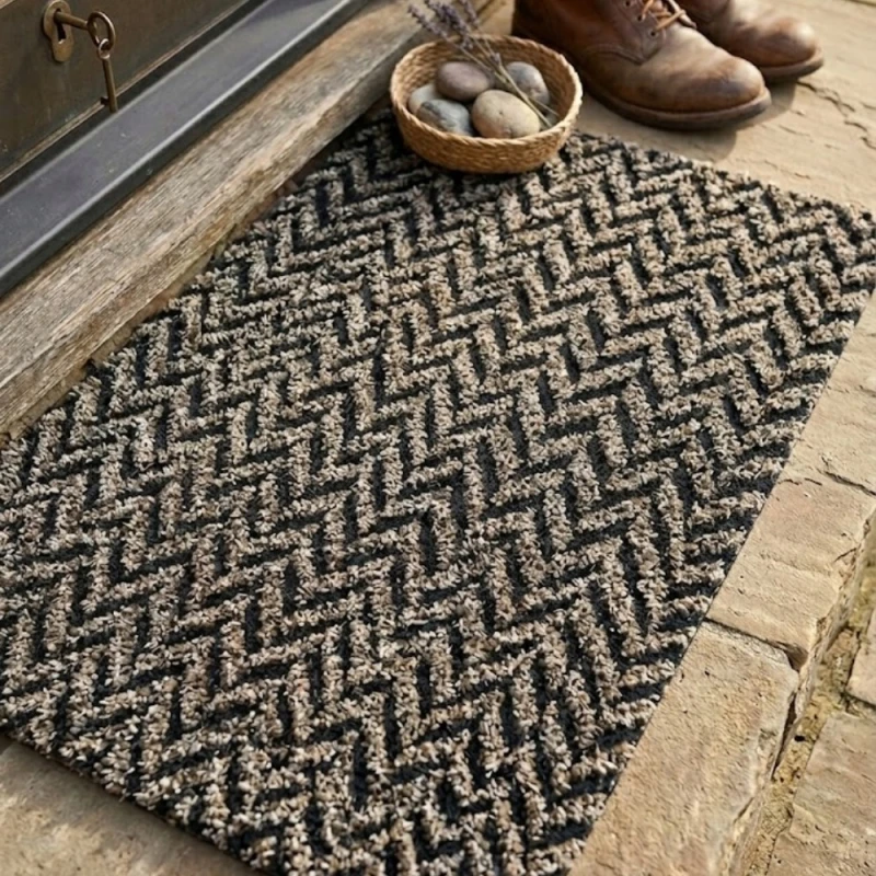 Wycieraczka Pod Drzwi Zewnętrzna Wewnętrzna 40x60 Brązowo-Czarna w Chevron