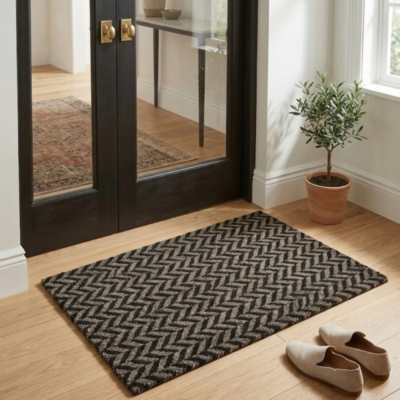 Wycieraczka Pod Drzwi Zewnętrzna Wewnętrzna 40x60 Brązowo-Czarna w Chevron