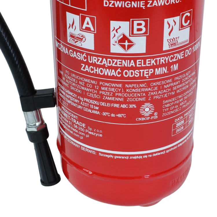 Gaśnica Proszkowa 4kg ABC/A + Wieszak GP-4x Stalowa z Manometrem Prod 2026r
