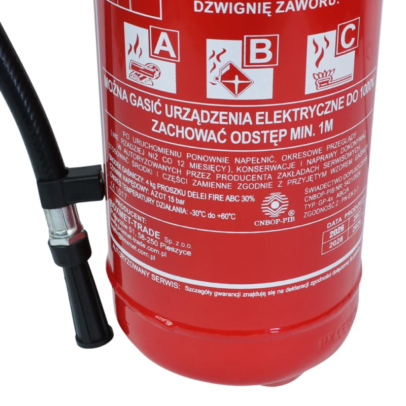 Gaśnica Proszkowa 4kg ABC/A + Wieszak GP-4x Stalowa z Manometrem Prod 2026r
