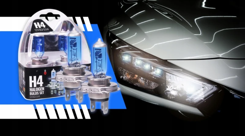 ŻARÓWKI SAMOCHODOWE H4 12V 60W XENON SUPER WHITE 4000K HOMOLOGACJA 2szt.