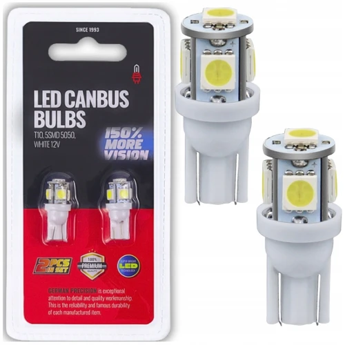 Żarówki LED Postojowe Kpl. Postojówka 5 LED 5050 T10 W5W Canbus BIAŁE 12V
