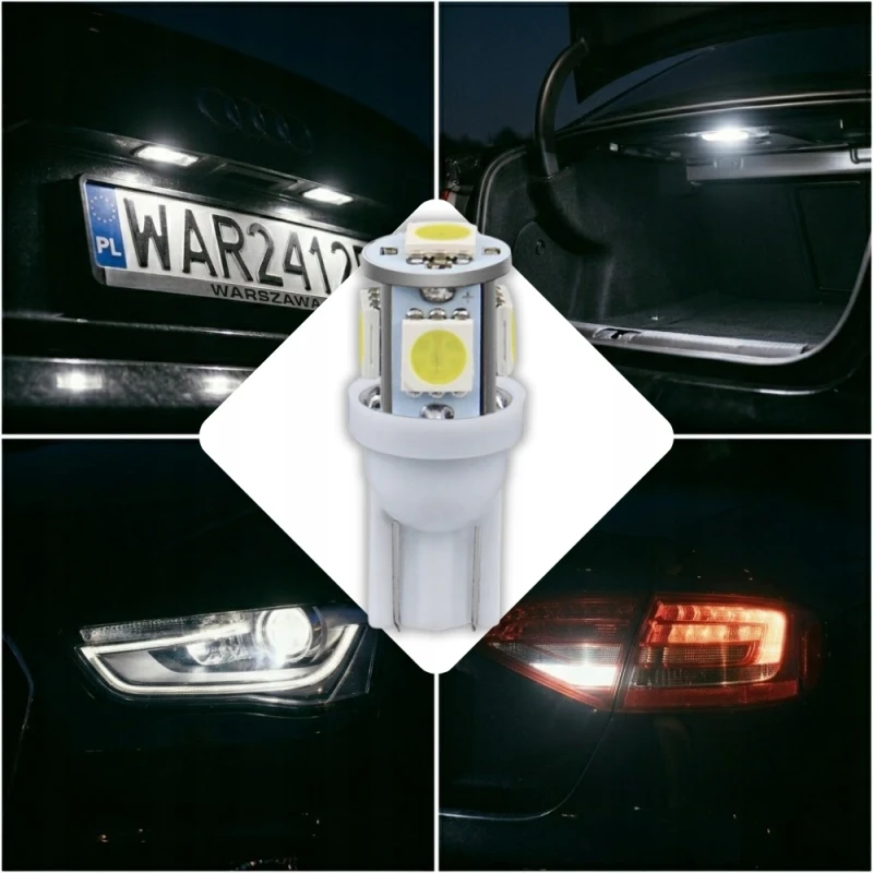 Żarówki LED Postojowe Kpl. Postojówka 5 LED 5050 T10 W5W Canbus BIAŁE 12V