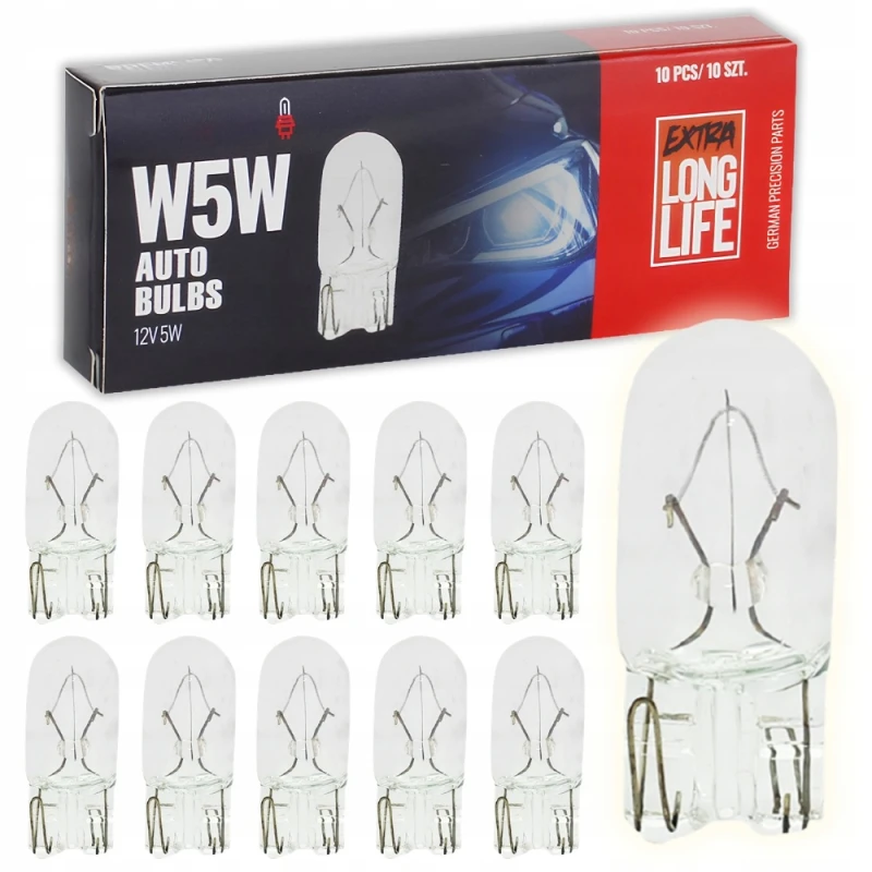 Żarówka W5W 12V Żółta Światła Pozycyjne Postojowe Homologacja E4 10szt.