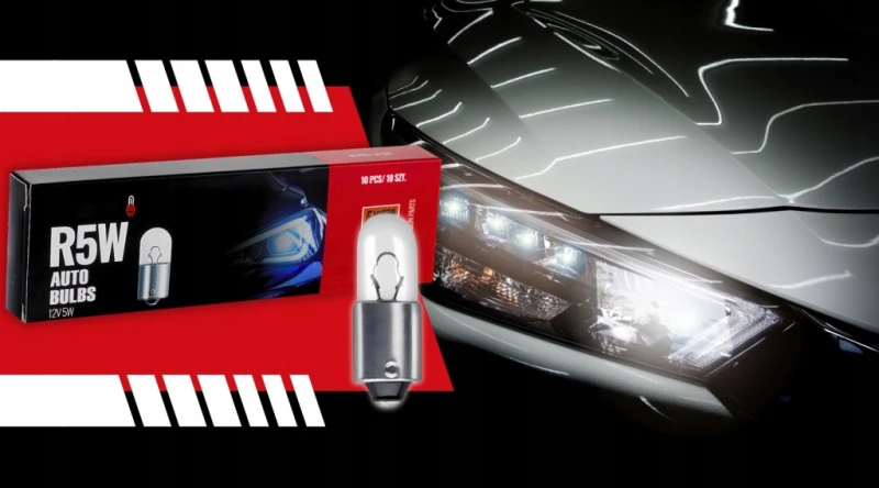 ŻARÓWKA SAMOCHODOWA POZYCYJNA R5W 12V 5W G18 BA15s CLEAR HOMOLOGACJA E4