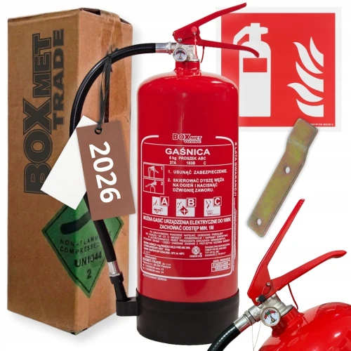 Gaśnica Proszkowa 6kg ABC Gp-6x + Uchwyt + Stopa + Znak ISO Produkcja 2026r