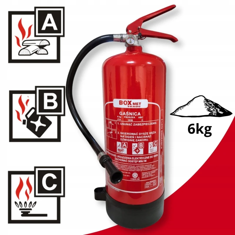 Gaśnica Proszkowa 6kg ABC Gp-6x + Uchwyt + Stopa + Znak ISO Produkcja 2026r
