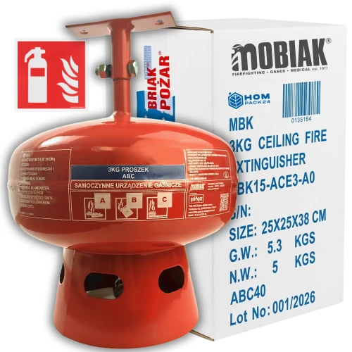 Automatyczne Samoczynne urządzenie gaśnicze SUG-3x z Wieszakiem ABC 3kg