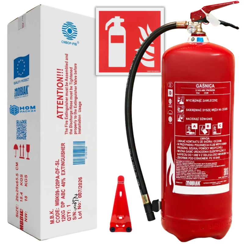 Gaśnica proszkowa 12kg ABC z wieszakiem GP12x CE, CNBOP, EN3, MED
