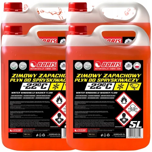 Płyn Do Spryskiwaczy Zimowy 20L DORIS metanol DLA FIRM Gotowy -22°C 4x5L